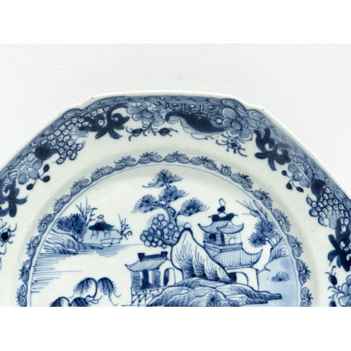 60 - Qianlong Period (1735-1796/99) an 18th Century Chinese blue and white willow pattern, octagon form p... 