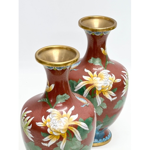 364 - A pair of Mid 20th Century cloisonné enamel vases. 24cm