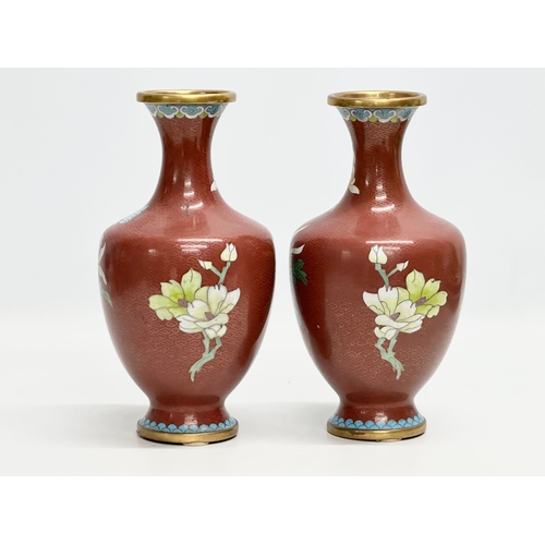 364 - A pair of Mid 20th Century cloisonné enamel vases. 24cm