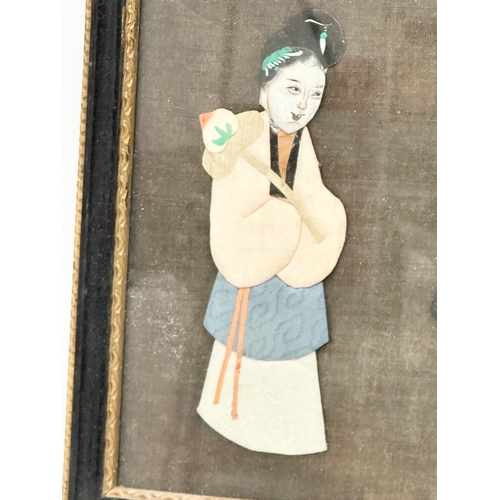 389 - An Early 20th Century Chinese silk God figures. 51x24cm