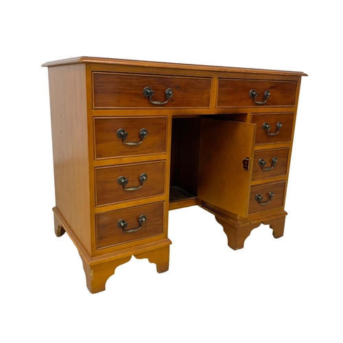 353 - A Georgian style yew wood leather writing desk. 91 x 50.5 x 71.5cm. 5