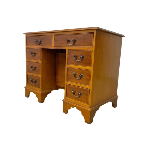 353 - A Georgian style yew wood leather writing desk. 91 x 50.5 x 71.5cm. 5