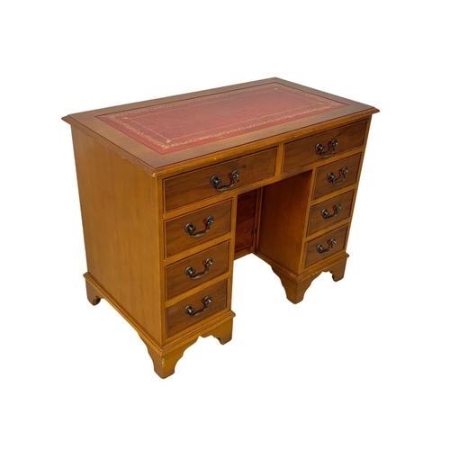 353 - A Georgian style yew wood leather writing desk. 91 x 50.5 x 71.5cm. 5