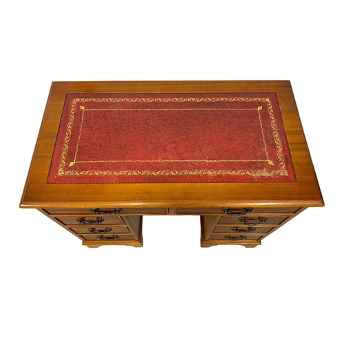 353 - A Georgian style yew wood leather writing desk. 91 x 50.5 x 71.5cm. 5