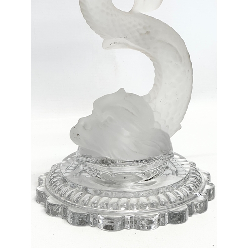 56A - Baccarat. A French frosted glass mythical fish table lamp. With makers mark. 17x17x32cm.