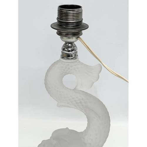 56A - Baccarat. A French frosted glass mythical fish table lamp. With makers mark. 17x17x32cm.