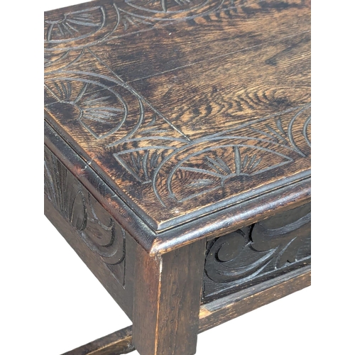 147 - A Late 19th Century Victorian carved oak side table on turned supports with drawer. Circa 1890/1900.... 