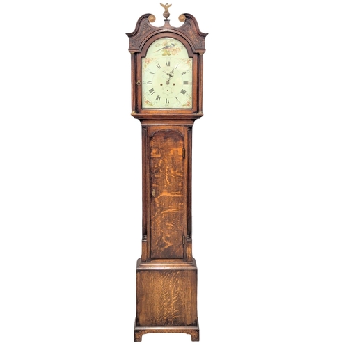 223 - A good quality Late 18th Century / Early 19th Century George III oak long case clock with painted di... 