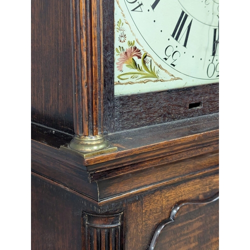 223 - A good quality Late 18th Century / Early 19th Century George III oak long case clock with painted di... 