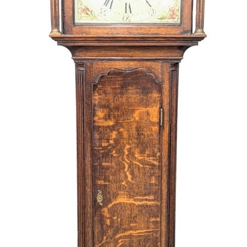 223 - A good quality Late 18th Century / Early 19th Century George III oak long case clock with painted di... 