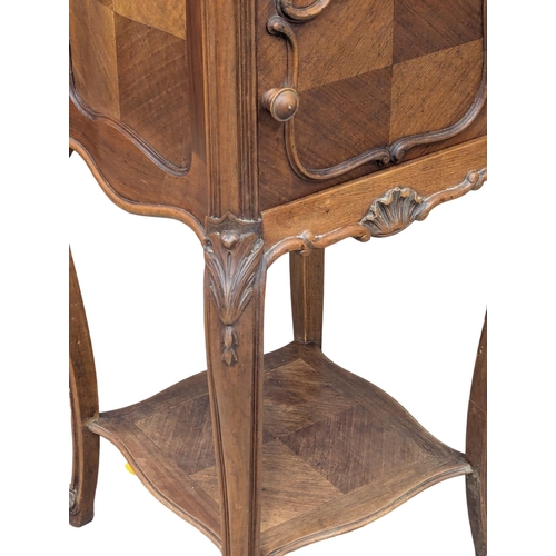 225 - A Late 19th Century French fruit wood bedside cabinet / side cupboard with marble top and Cabriole l... 