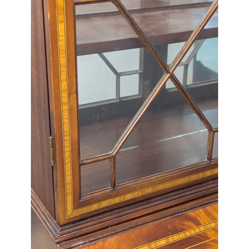 349 - A good quality Sheraton Revival inlaid mahogany bureau bookcase. 90x46x221.5cm. 4