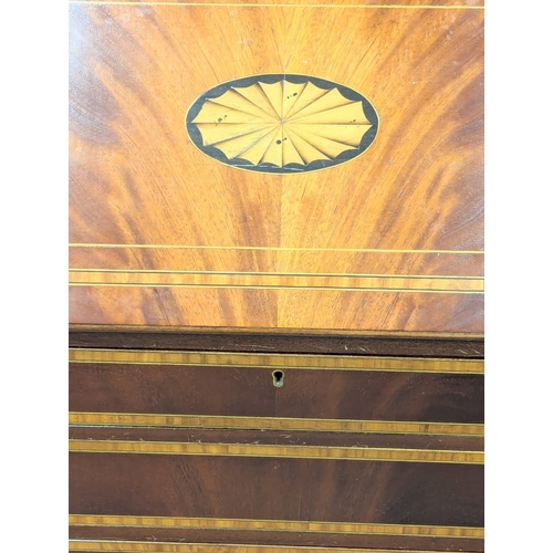 349 - A good quality Sheraton Revival inlaid mahogany bureau bookcase. 90x46x221.5cm. 4