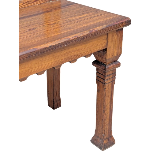 46 - A small proportioned 19th Century Victorian pitch pine hall bench in the gothic style. Circa 1880. 8... 