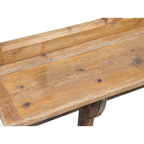 53 - A 19th Century Victorian pine folding bench in the gothic style. 168cm. 5