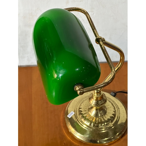3 - A brass desk lamp with glass shade.