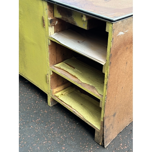 15 - A very large vintage shops counter. With glass front and cupboard doors. 305x61x92cm