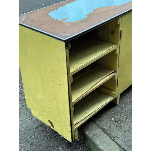 15 - A very large vintage shops counter. With glass front and cupboard doors. 305x61x92cm