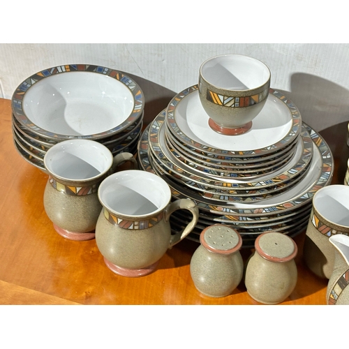 27 - A Denby Marrakesh part dinner service/ tea service. 6 dinner plates, 7 tea cups/coffee cups. 2 milk ... 