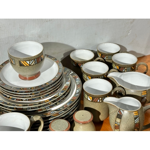 27 - A Denby Marrakesh part dinner service/ tea service. 6 dinner plates, 7 tea cups/coffee cups. 2 milk ... 