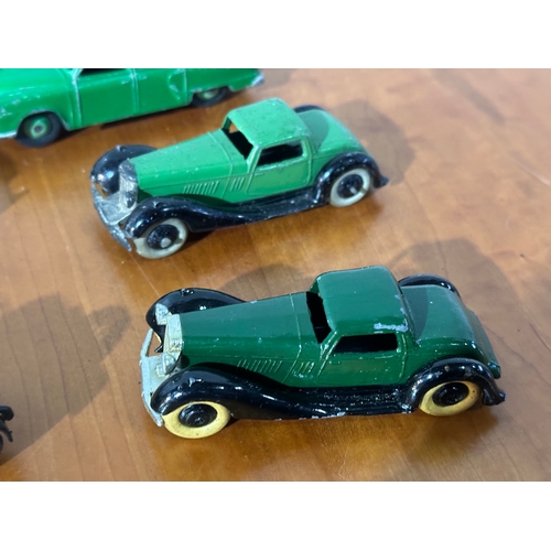 33 - 10 vintage model cars, 8 Dinky models, with Corgi and Tri-ang.