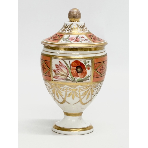 100 - A Late 18th/Early 19th Century English hand painted porcelain pot with cover. Josiah Spode. Circa 18... 