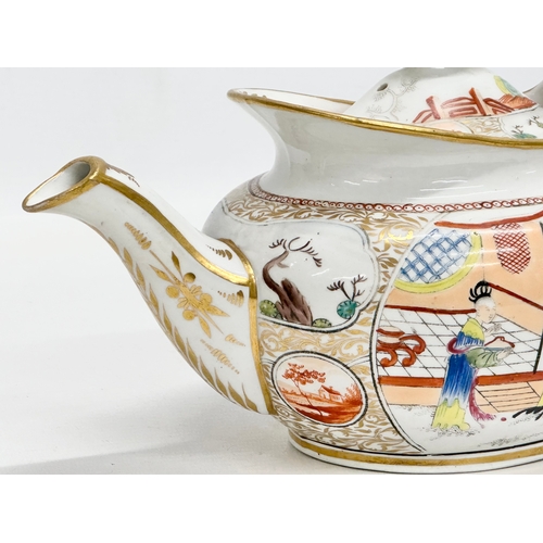 101 - An Early 19th Century New Hall, hand painted porcelain teapot in the chinoiserie style. Early 19th C... 