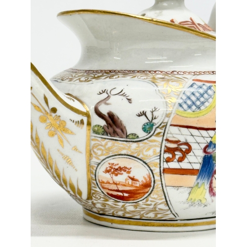 101 - An Early 19th Century New Hall, hand painted porcelain teapot in the chinoiserie style. Early 19th C... 