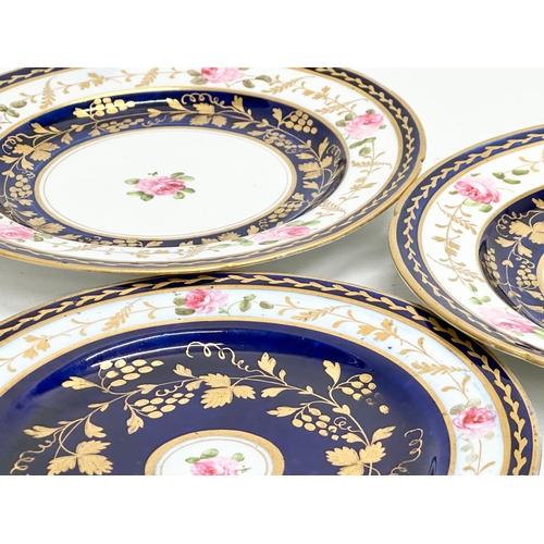 105 - A set of 4 Early 19th Century English hand painted cabinet plates. By Coalport. With gilt flower mot... 