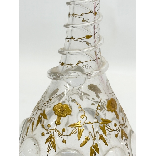 21 - A fine quality 19th Century Venetian Murano gilt enamel glass decanter with trailed column and bowl.... 