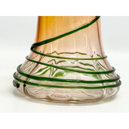 69 - A Late 19th/Early 20th Century Bohemian Art Nouveau amber glass vase with green threading. Circa 190... 