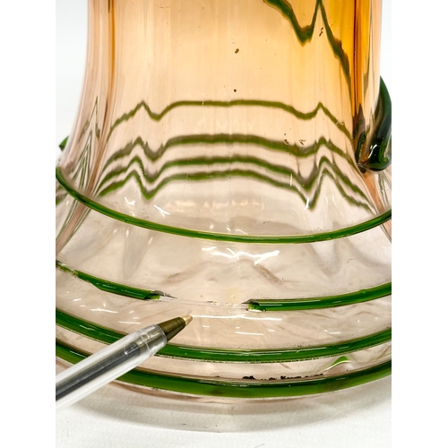 69 - A Late 19th/Early 20th Century Bohemian Art Nouveau amber glass vase with green threading. Circa 190... 