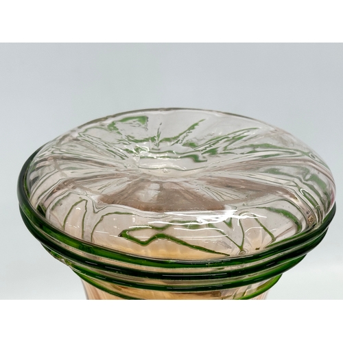 69 - A Late 19th/Early 20th Century Bohemian Art Nouveau amber glass vase with green threading. Circa 190... 