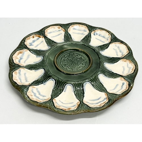 51 - A large rare French 3 tier majolica oyster serving stand. Longchamp Terre De Ter. Number 1228. 35x17... 