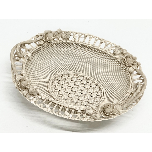 137 - A large 19th Century 1st Period Belleek Pottery “Sydenham Twig” woven basket. 31x23.5x10cm