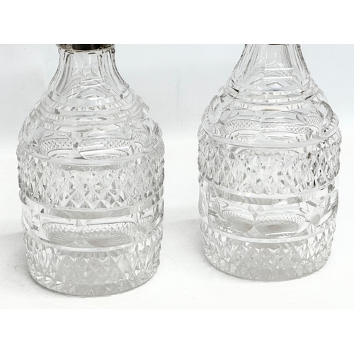 24 - A rare excellent quality harlequin set of 5, Early 19th Century Irish glass decanters, with later si... 