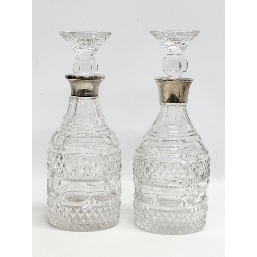 24 - A rare excellent quality harlequin set of 5, Early 19th Century Irish glass decanters, with later si... 