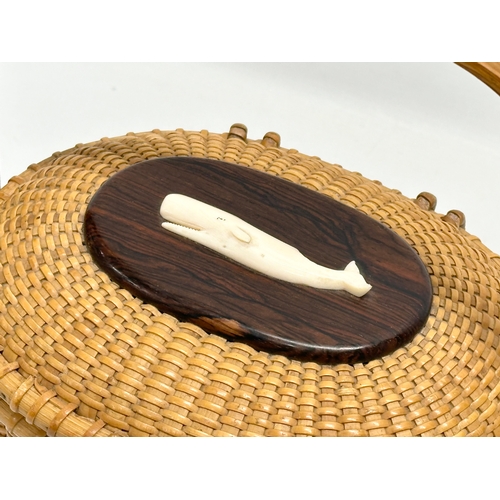 2 - Stanley M Roop Nantucket. A 1970’s wicker friendship basket. Nantucket. With whale bone and rosewood... 