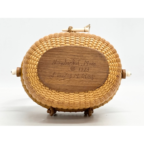 2 - Stanley M Roop Nantucket. A 1970’s wicker friendship basket. Nantucket. With whale bone and rosewood... 