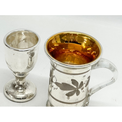 29 - A collection of 19th Century Mercury Glass/Silvered Glass. Goblet 22cm. Pair of salts 8x7cm. Cup 11c... 