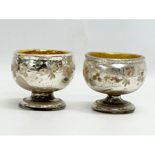 29 - A collection of 19th Century Mercury Glass/Silvered Glass. Goblet 22cm. Pair of salts 8x7cm. Cup 11c... 