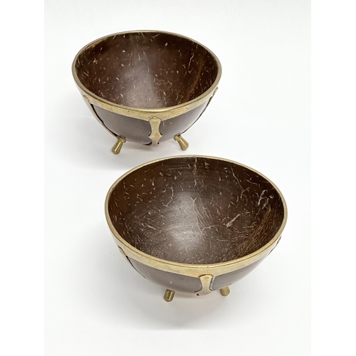 47 - A pair of 18th/Early 19th Century brass bound coconut shell bowls. 8.5x5cm