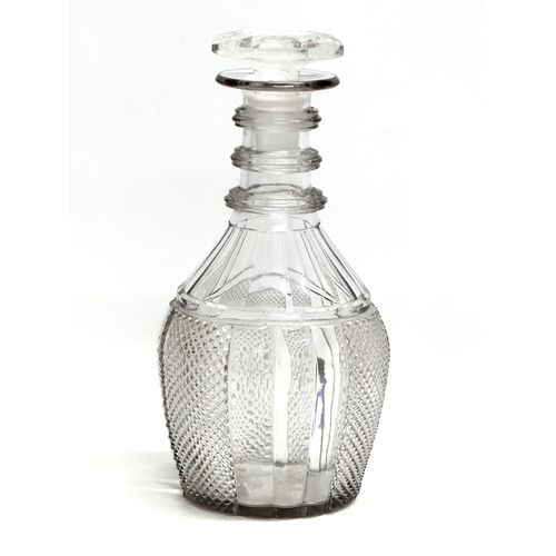 437 - An Early 19th Century George III, 3 ring glass decanter. 24.5cm.