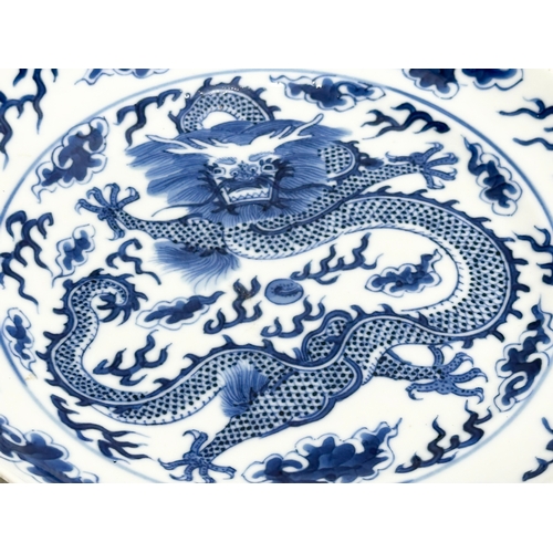 18A - A Chinese, Qing Dynasty five claw dragon and flaming pearl of wisdom plate. Kangxi 6 character mark.... 