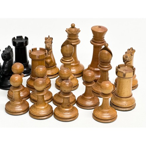 1 - Late 19th Century Staunton weighted chess pieces. 32 in total. Red Crown Mark. King measures 9cm. Qu... 