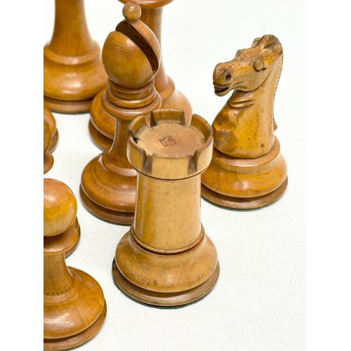 1 - Late 19th Century Staunton weighted chess pieces. 32 in total. Red Crown Mark. King measures 9cm. Qu... 