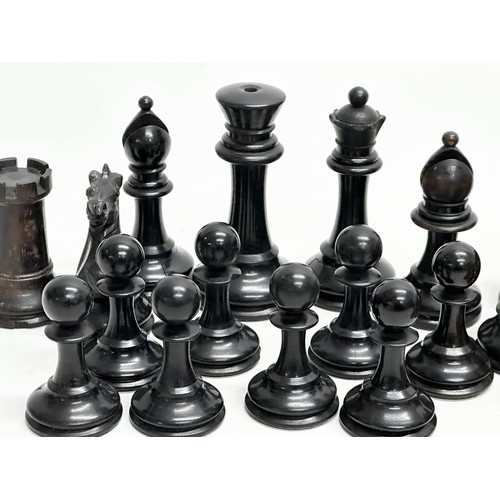 1 - Late 19th Century Staunton weighted chess pieces. 32 in total. Red Crown Mark. King measures 9cm. Qu... 