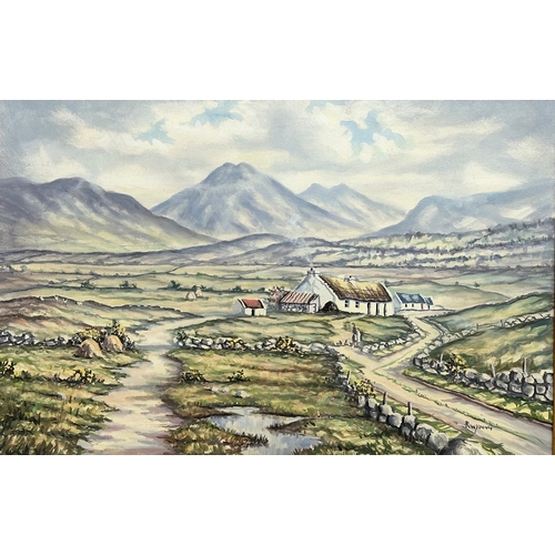 682 - R. W. Young. A large oil on canvas. Irish Cottage Scene. 76x51cm. Frame 92x66.5cm