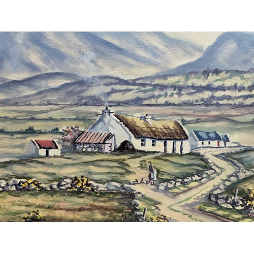 682 - R. W. Young. A large oil on canvas. Irish Cottage Scene. 76x51cm. Frame 92x66.5cm