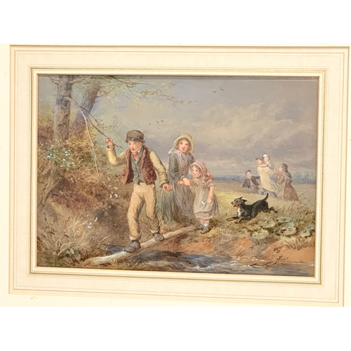 3 - James Hardy Jnr (1832-1889) watercolour. “Follow My Leader” signed and dated 27x19cm. Frame 49x42cm.